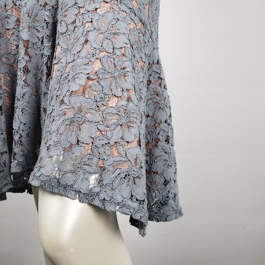 Carolina Belle Blue Lace Nude Hi Low Skirt Size 4