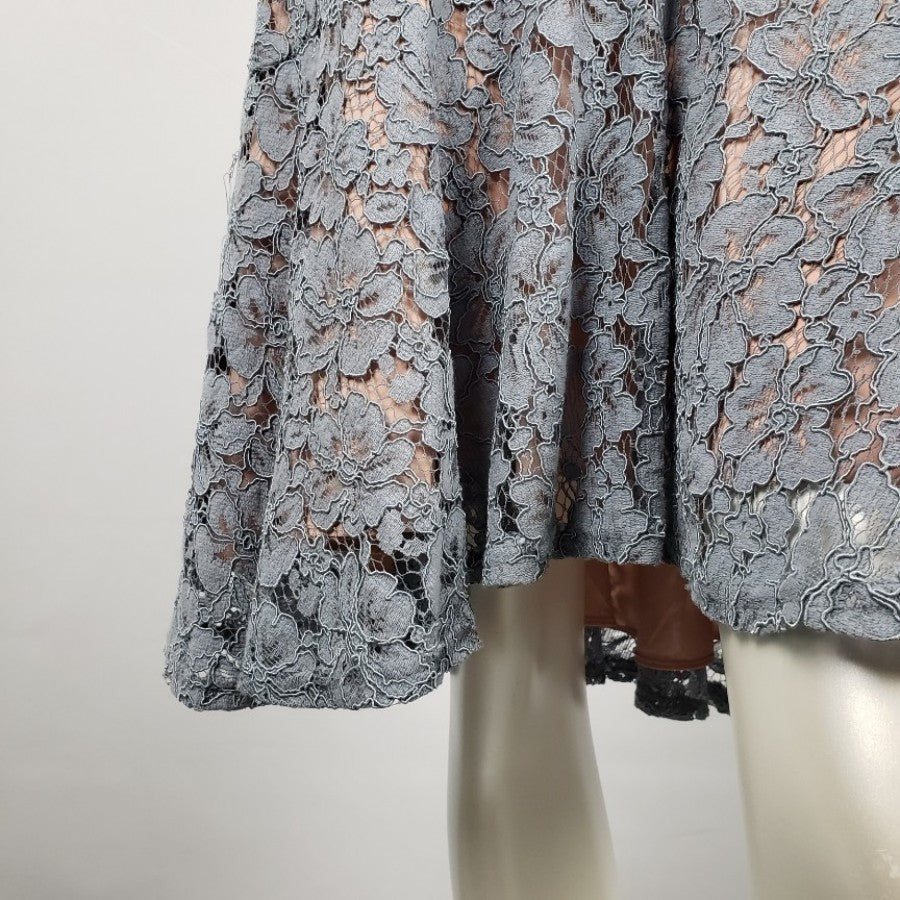 Carolina Belle Blue Lace Nude Hi Low Skirt Size 4