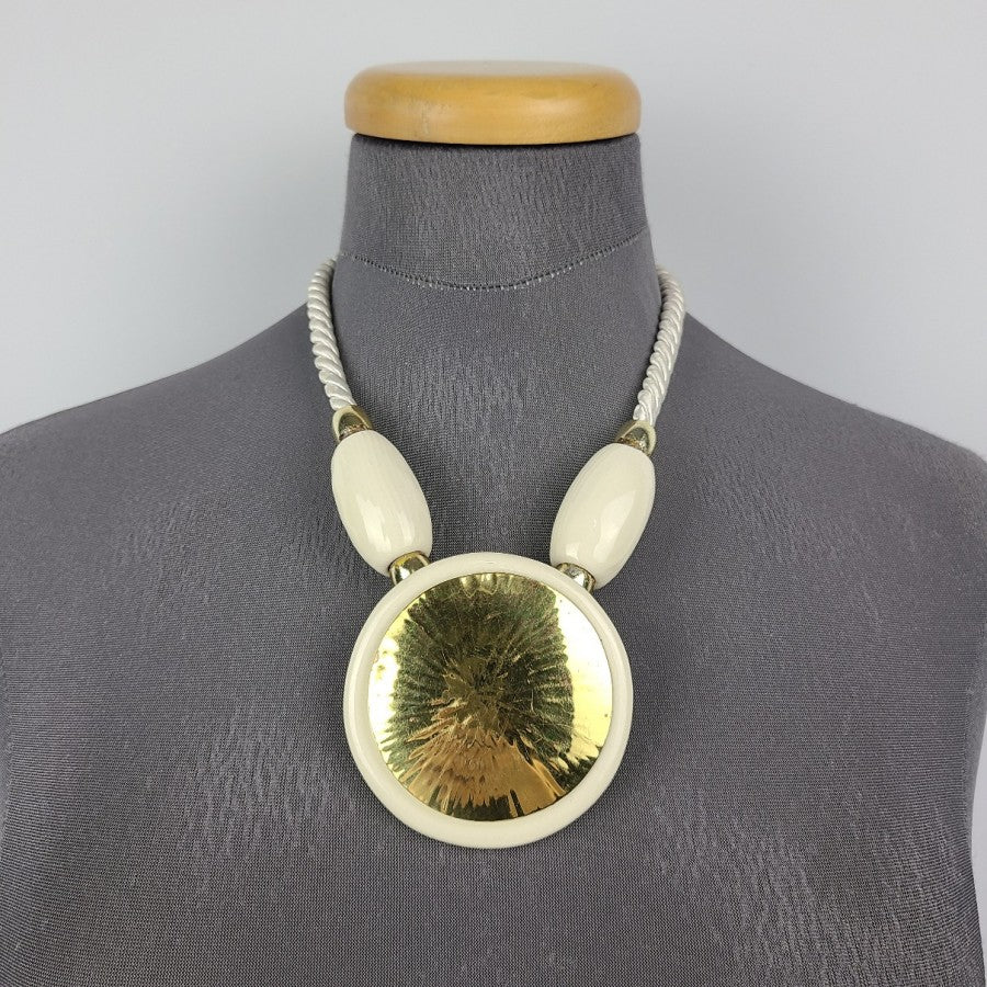 Vintage White Ceramic Large Pendant Necklace