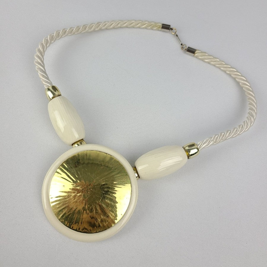 Vintage White Ceramic Large Pendant Necklace