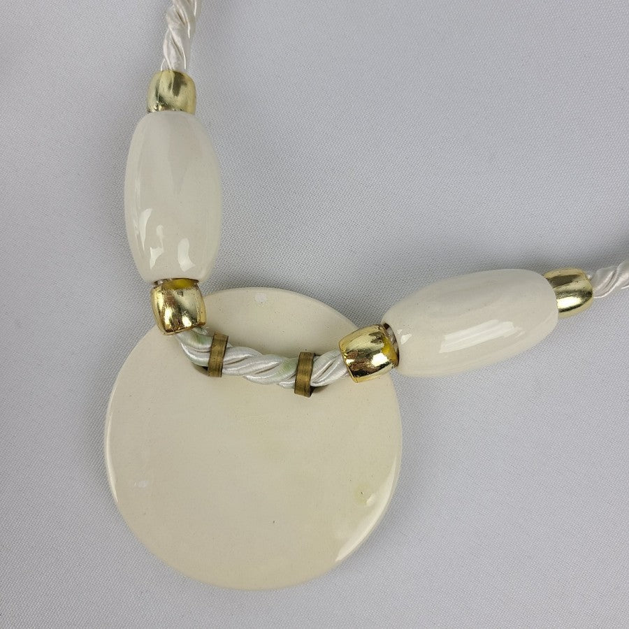 Vintage White Ceramic Large Pendant Necklace