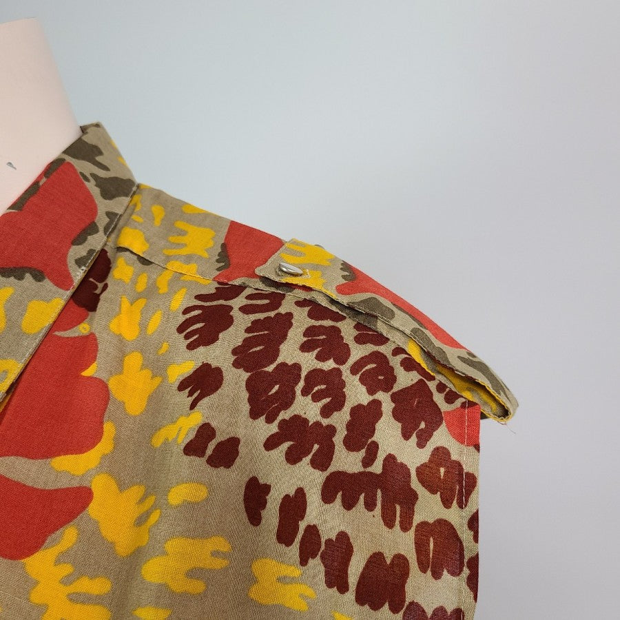 Vintage Como Brown & Yellow Cotton Top Size 18