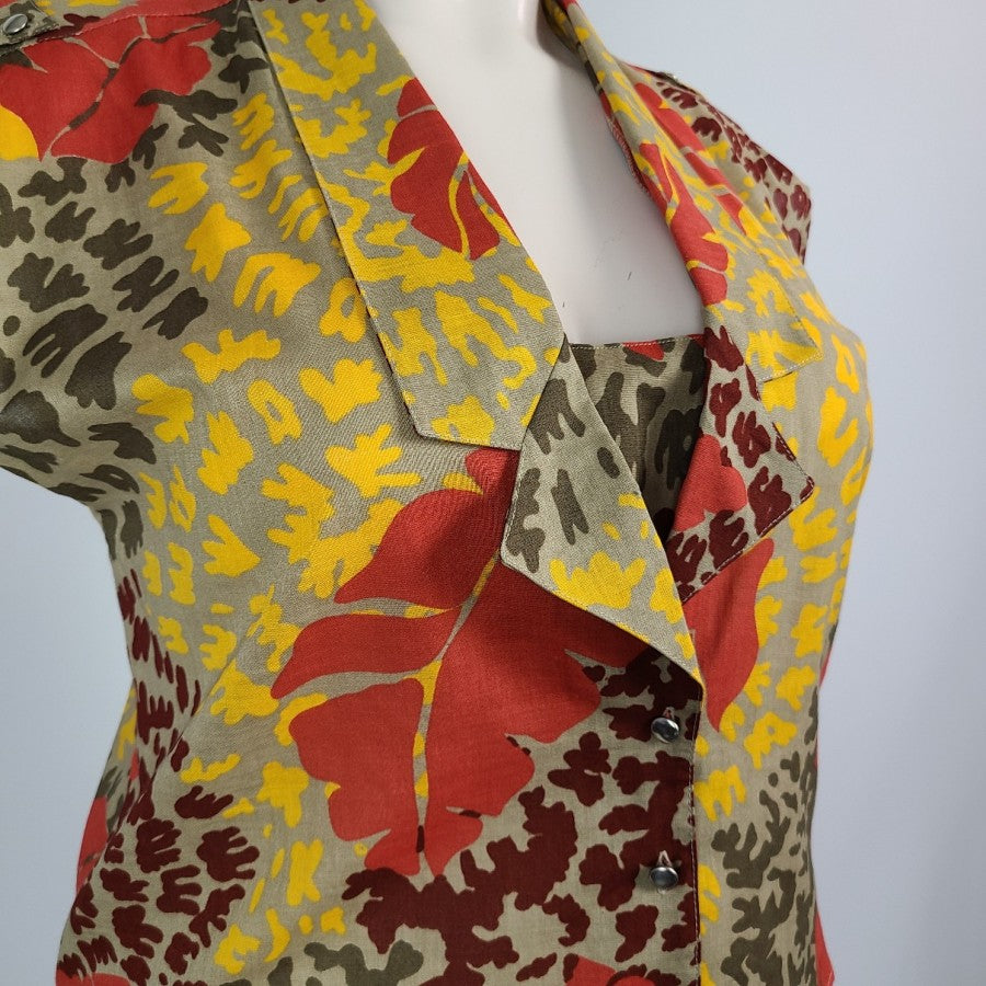 Vintage Como Brown & Yellow Cotton Top Size 18