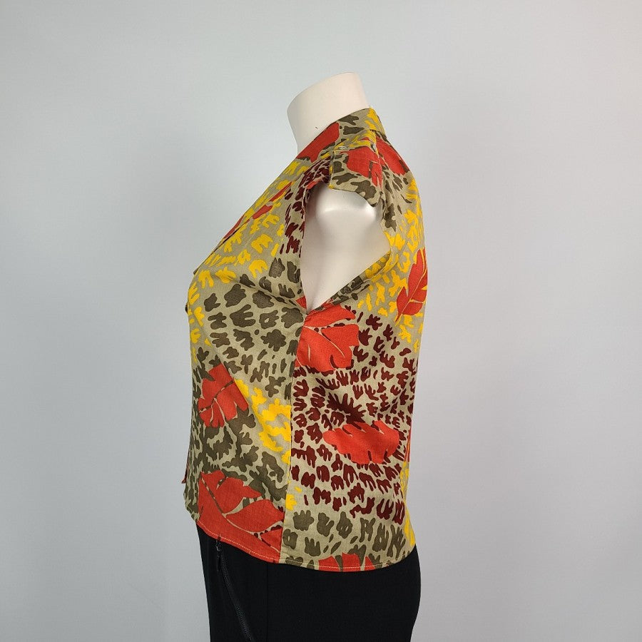 Vintage Como Brown & Yellow Cotton Top Size 18