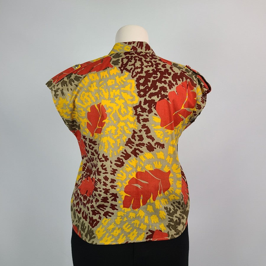 Vintage Como Brown & Yellow Cotton Top Size 18