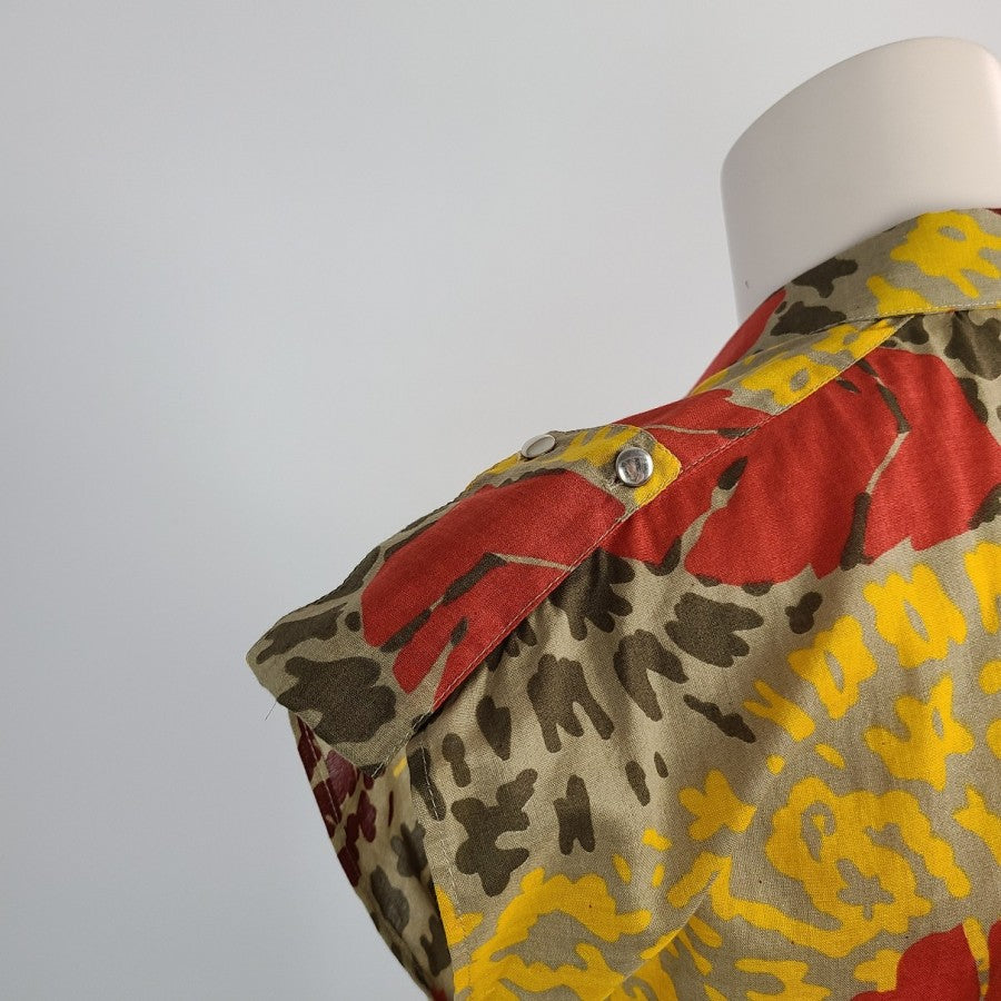 Vintage Como Brown & Yellow Cotton Top Size 18