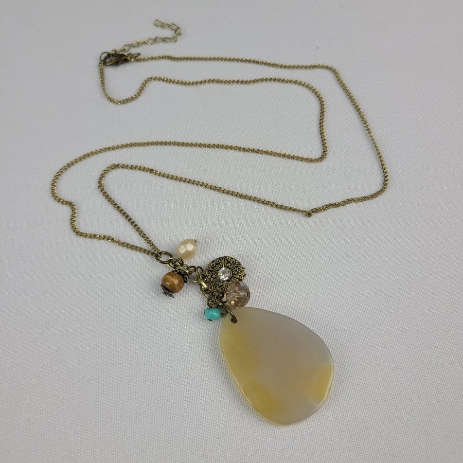 Gold Tone Natural Stone Long Necklace