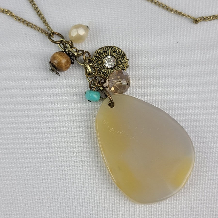 Gold Tone Natural Stone Long Necklace