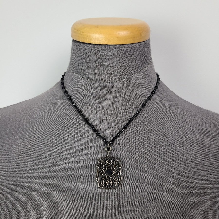 Liz Claiborne Black Rhinestone Pendant Necklace