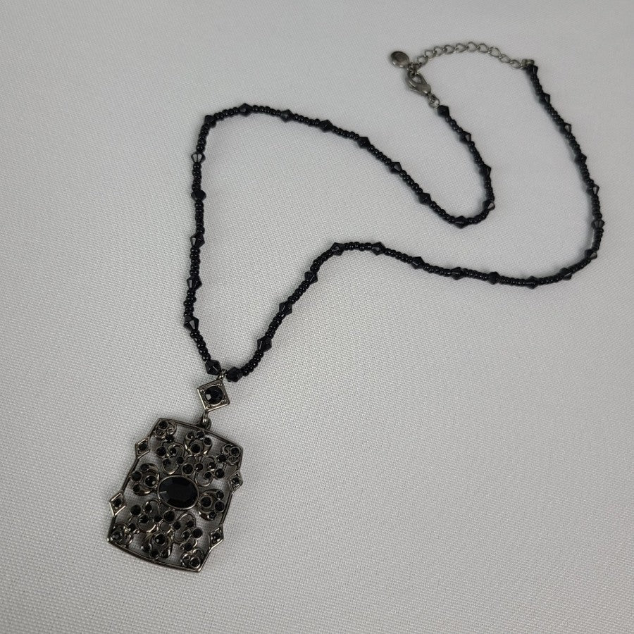Liz Claiborne Black Rhinestone Pendant Necklace