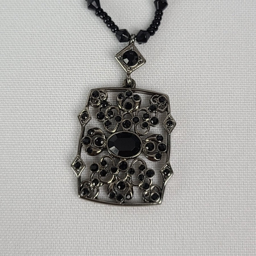 Liz Claiborne Black Rhinestone Pendant Necklace