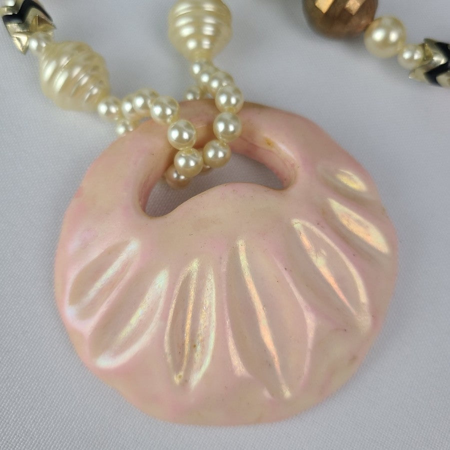 Vintage Pink Pearl Beaded Pendant Necklace
