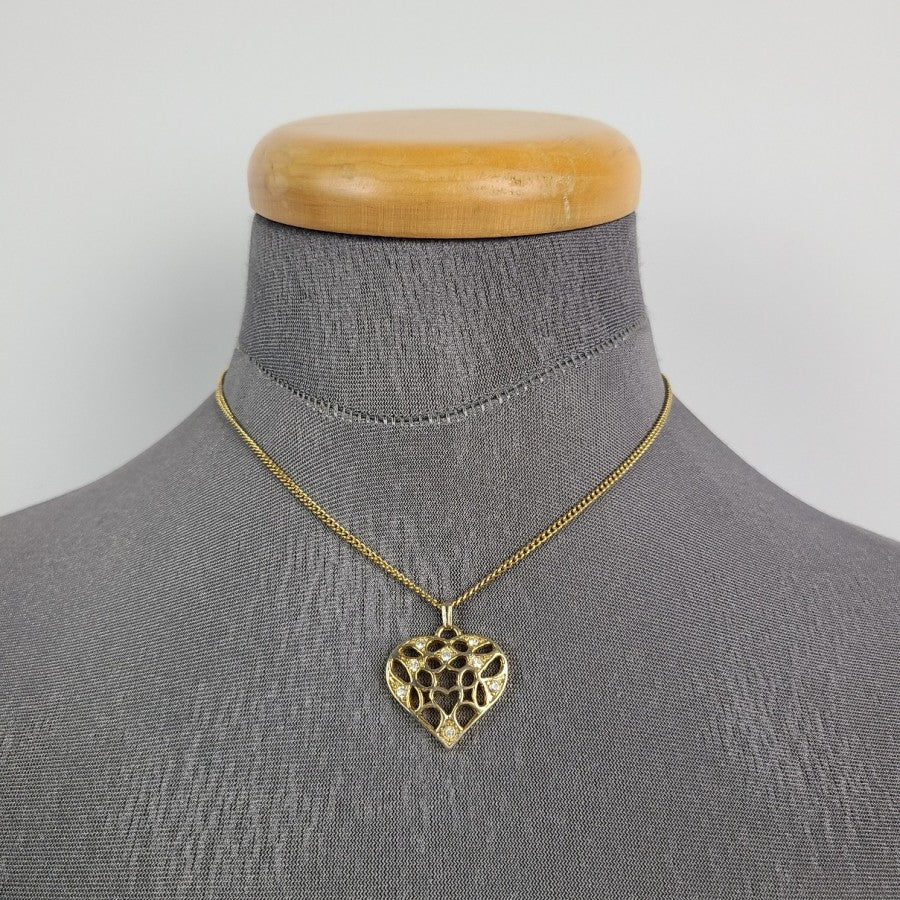 Gold Tone Rhinestone Heart Pendant Necklace