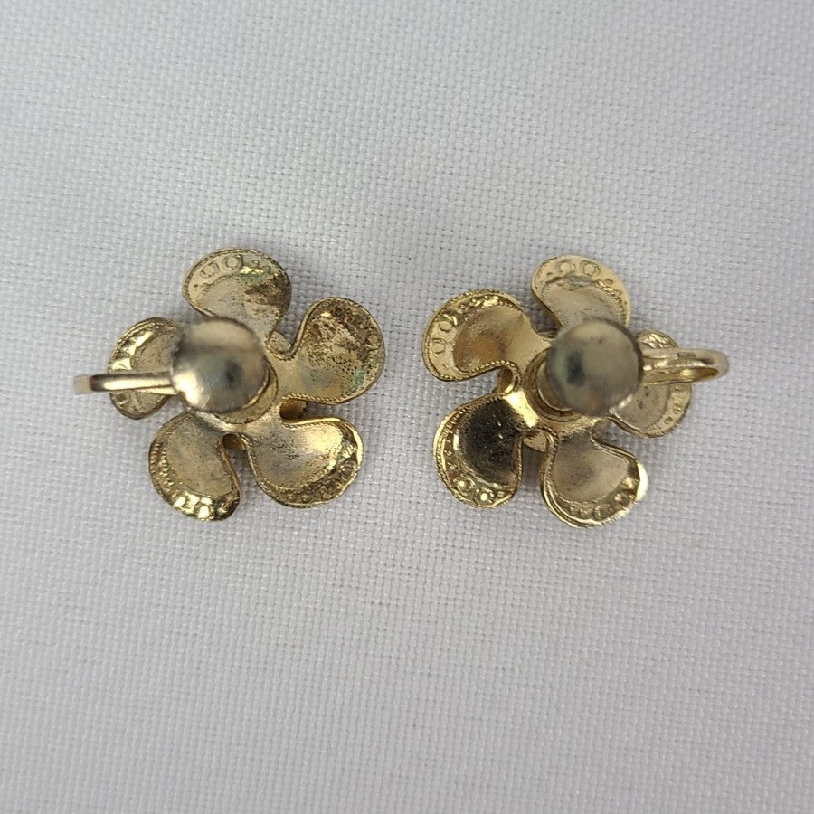 Vintage Gold Tone Aurora Borealis Flower Earrings Screw Back