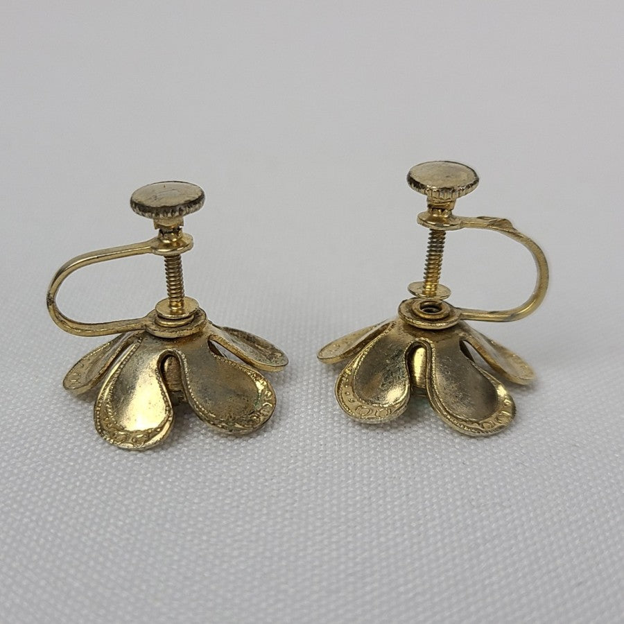 Vintage Gold Tone Aurora Borealis Flower Earrings Screw Back