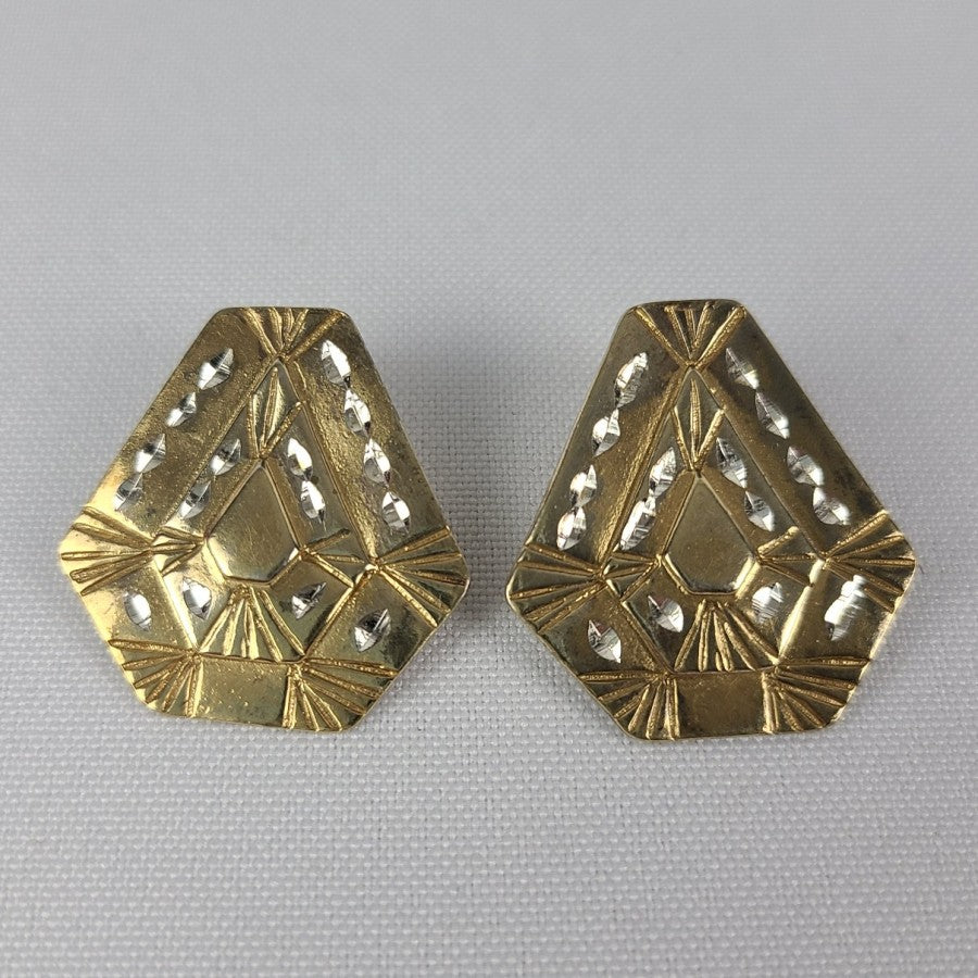 Vintage Sterling Gold Tone Diamond Shape Post Earrings