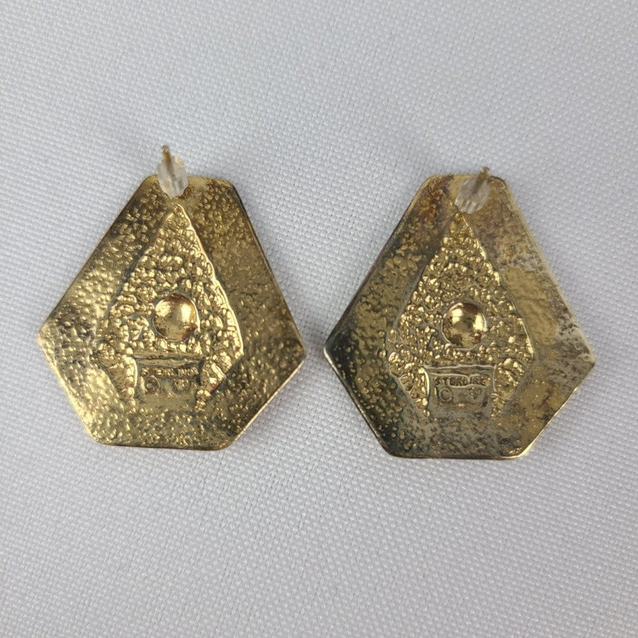 Vintage Sterling Gold Tone Diamond Shape Post Earrings