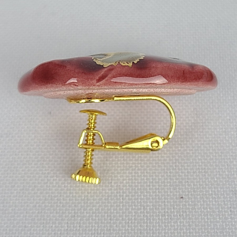 Vintage Pink & Gold Ceramic Screw Back Clip On Earrings