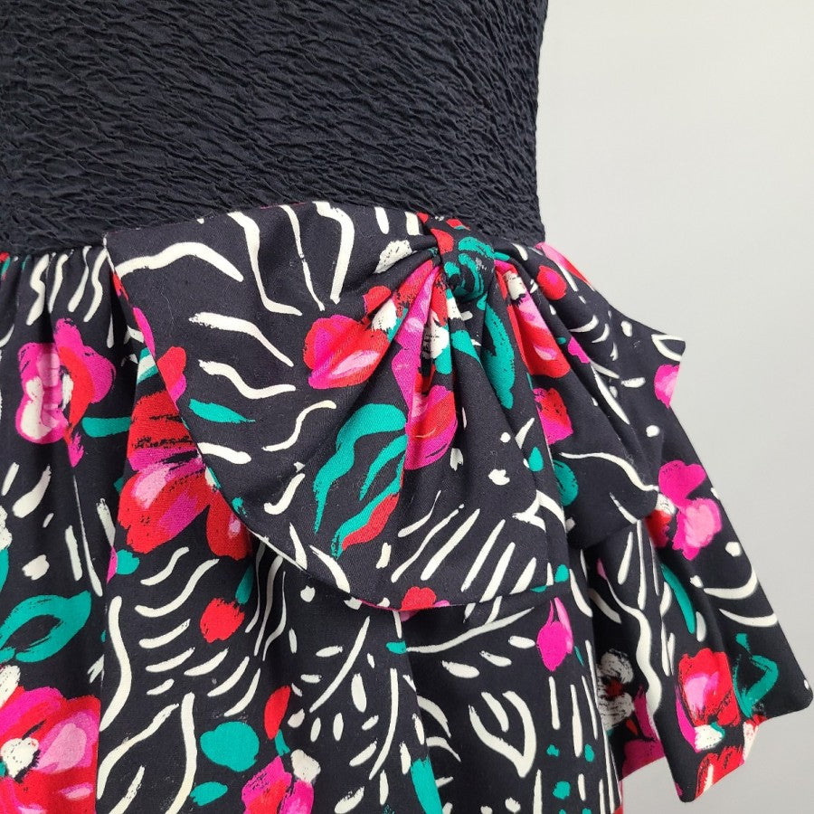 Vintage Lori Ann Flower Print Peplum Party Dress Size M