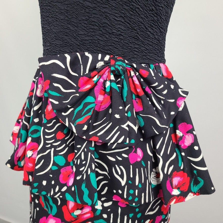 Vintage Lori Ann Flower Print Peplum Party Dress Size M