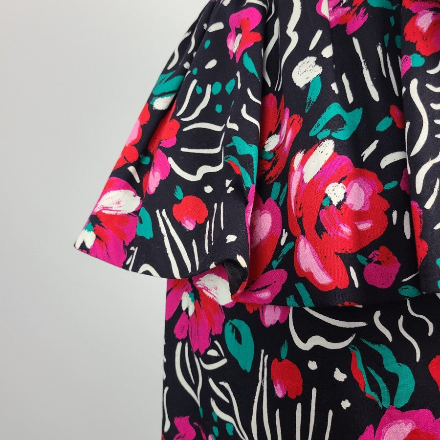 Vintage Lori Ann Flower Print Peplum Party Dress Size M