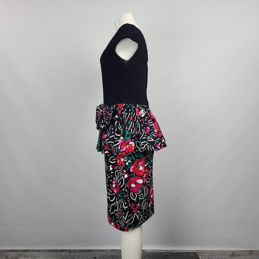 Vintage Lori Ann Flower Print Peplum Party Dress Size M