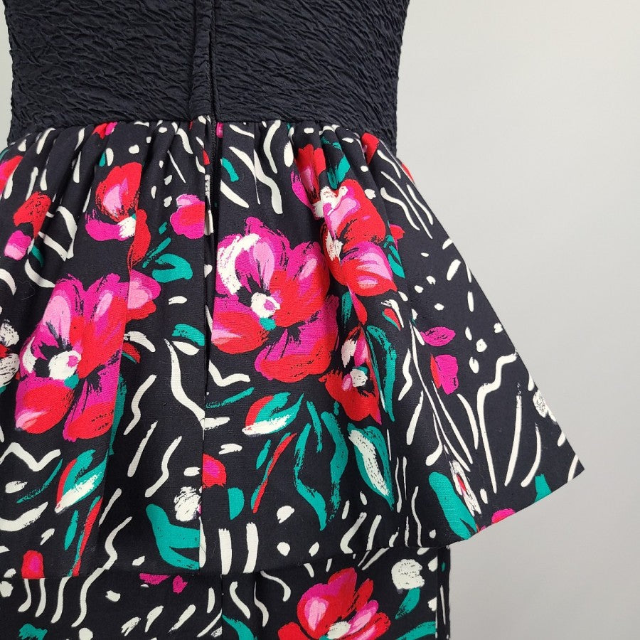 Vintage Lori Ann Flower Print Peplum Party Dress Size M