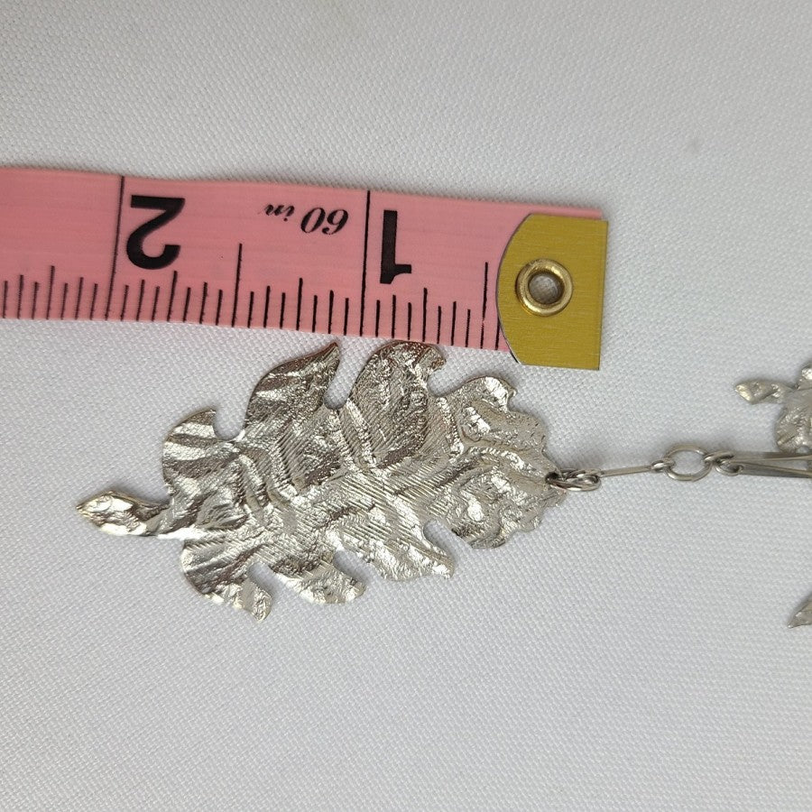 Vintage Hammered Leaf Pendant Charm Link Necklace