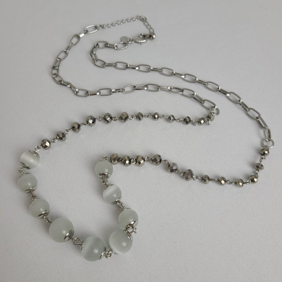 Lia Sophia Grey Glass Beaded Silver Tone Long Necklace