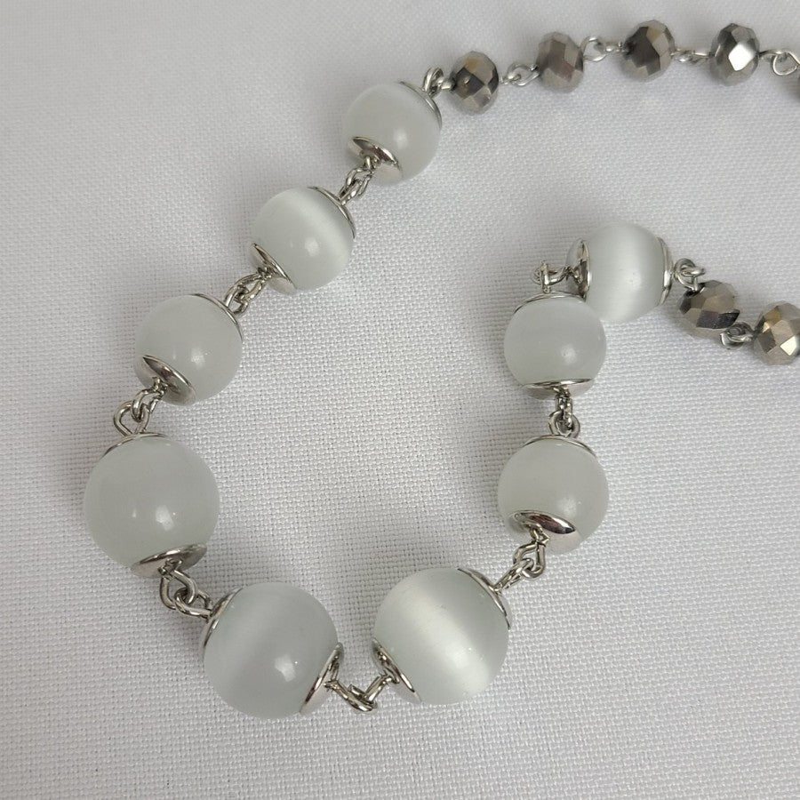Lia Sophia Grey Glass Beaded Silver Tone Long Necklace