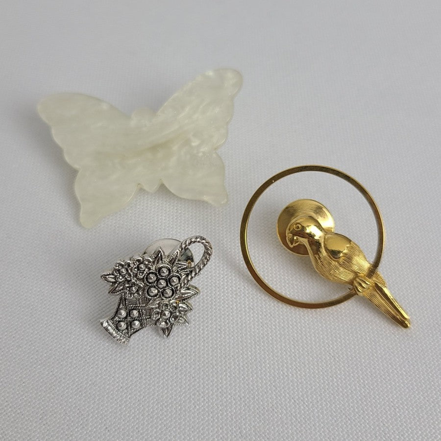 Vintage Avon Parrot Flower Butterfly Pin Brooches Set of 3