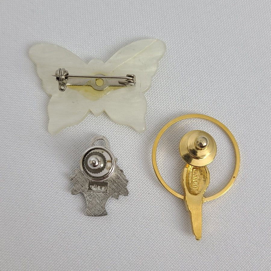Vintage Avon Parrot Flower Butterfly Pin Brooches Set of 3