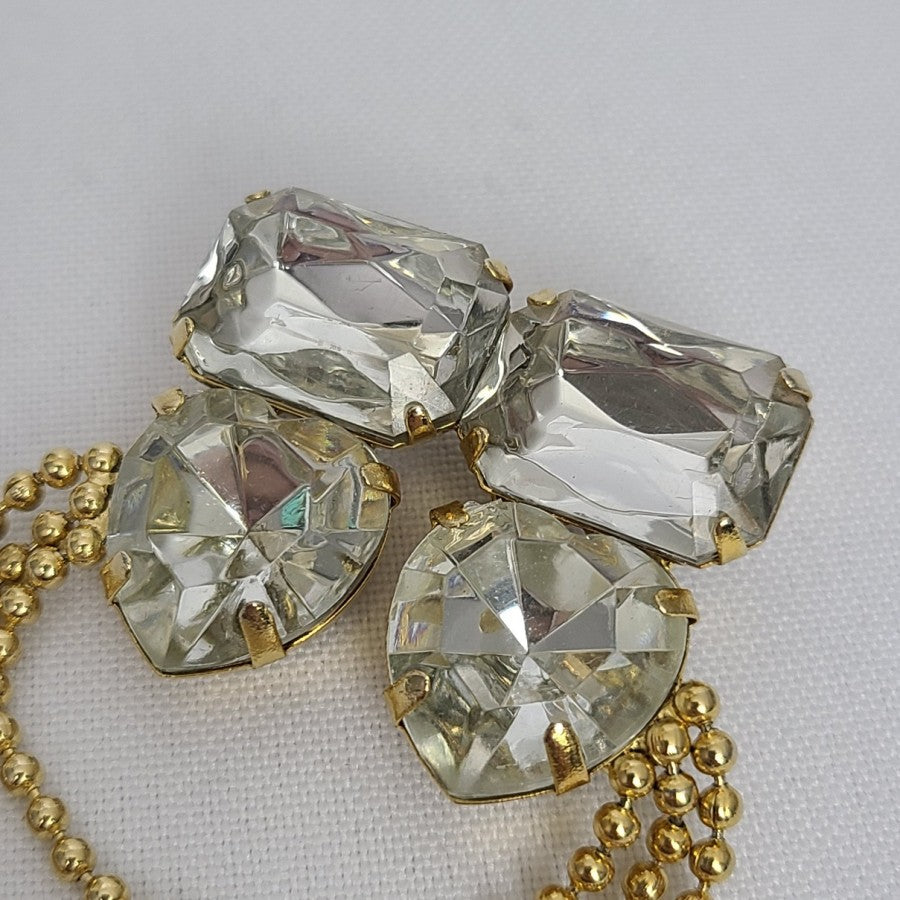 Vintage Gold Tone Cut Glass Chain Brooch