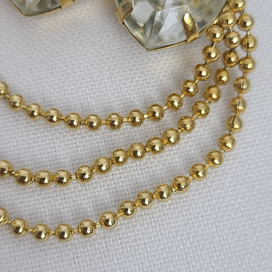 Vintage Gold Tone Cut Glass Chain Brooch