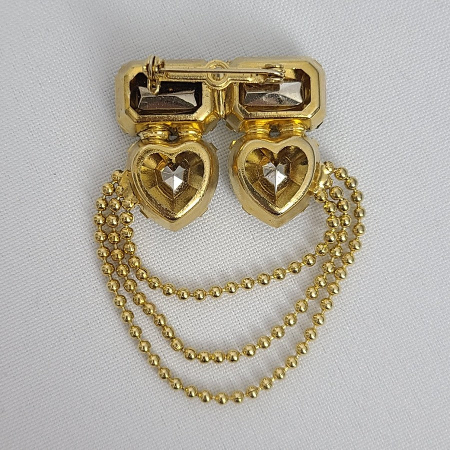 Vintage Gold Tone Cut Glass Chain Brooch