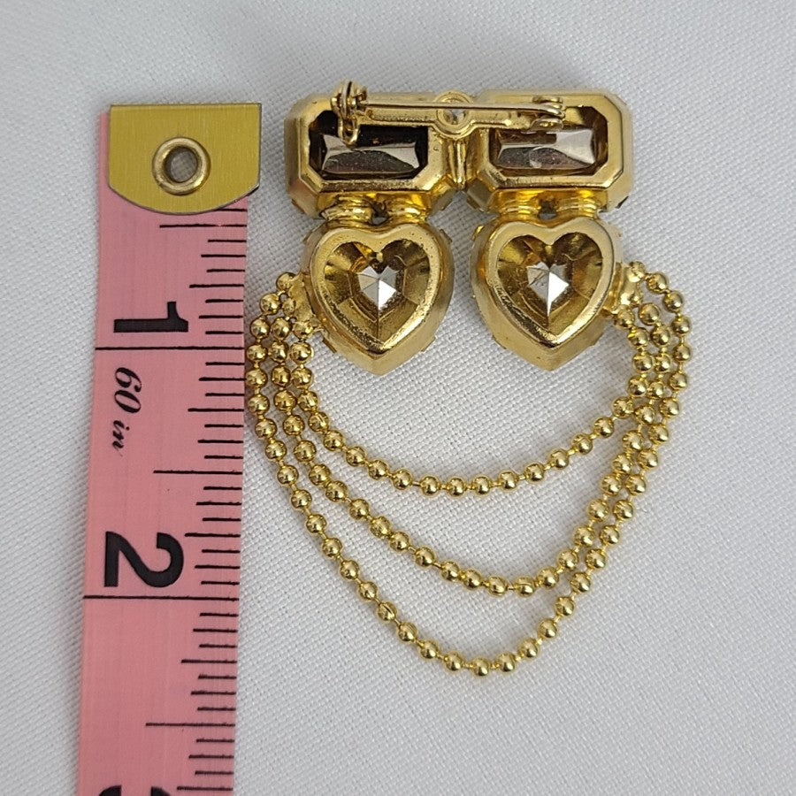 Vintage Gold Tone Cut Glass Chain Brooch