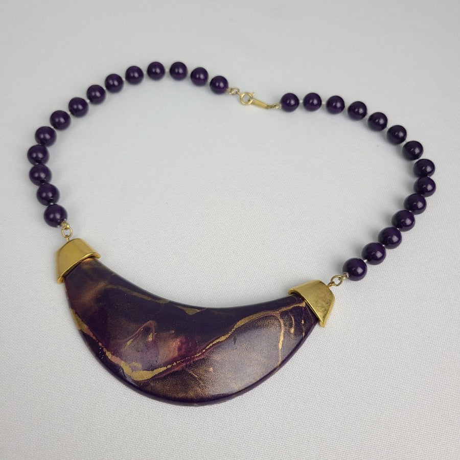 Vintage Purple & Gold Collar Beaded Necklace