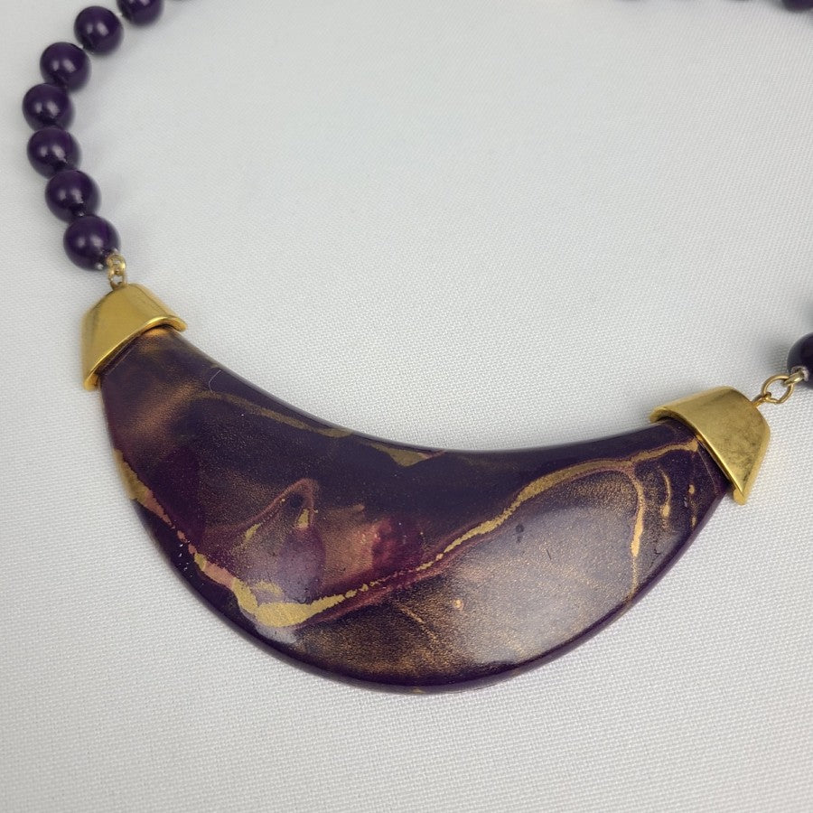 Vintage Purple & Gold Collar Beaded Necklace