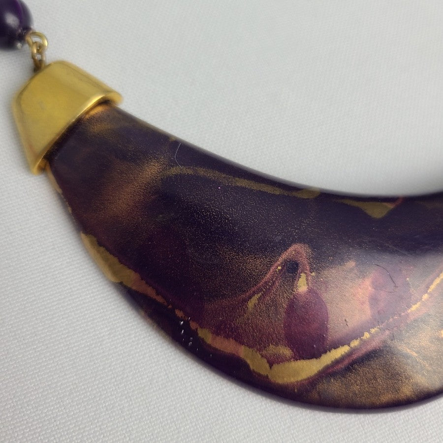 Vintage Purple & Gold Collar Beaded Necklace