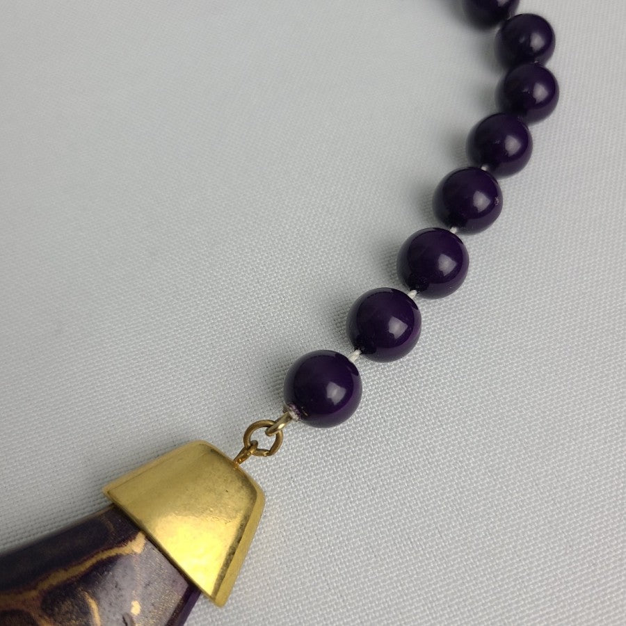 Vintage Purple & Gold Collar Beaded Necklace