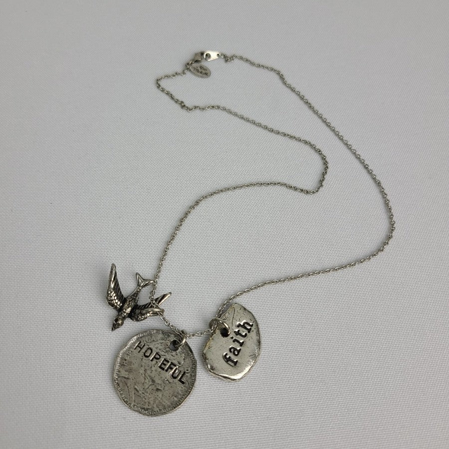 Alisa Michelle Silver Tone Hopeful Faith Bird Charm Pendant Necklace
