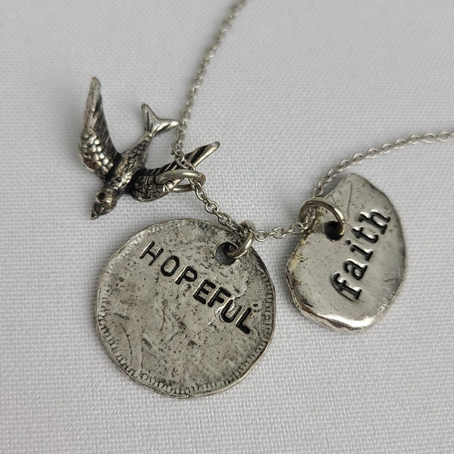 Alisa Michelle Silver Tone Hopeful Faith Bird Charm Pendant Necklace