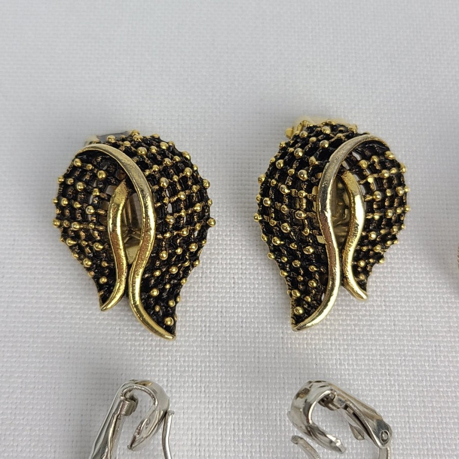 Gold Silver & Teal Clip On Earrings 4 Pairs