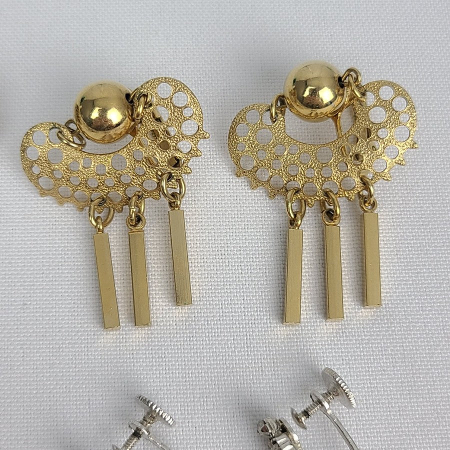 Gold Silver & Teal Clip On Earrings 4 Pairs
