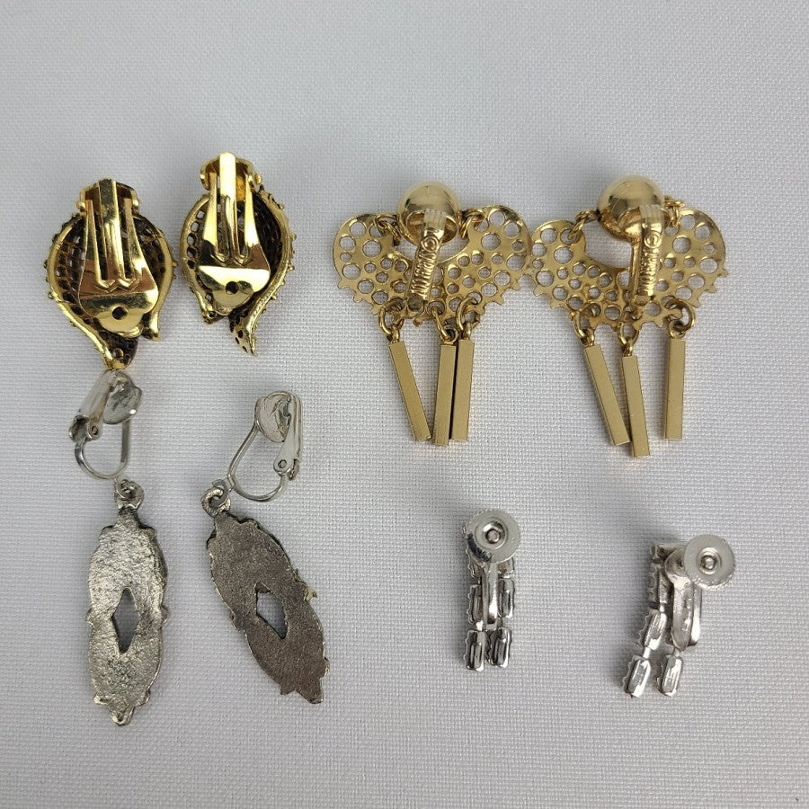 Gold Silver & Teal Clip On Earrings 4 Pairs