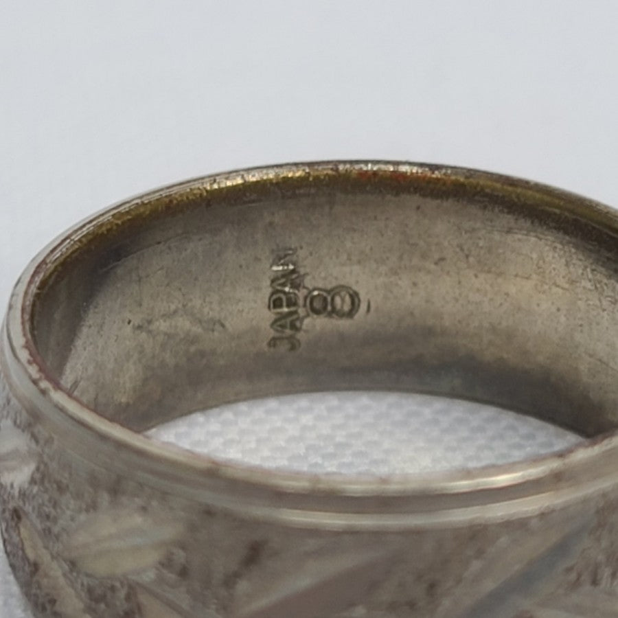 Vintage Japan Silver Tone Etched Ring Size 8