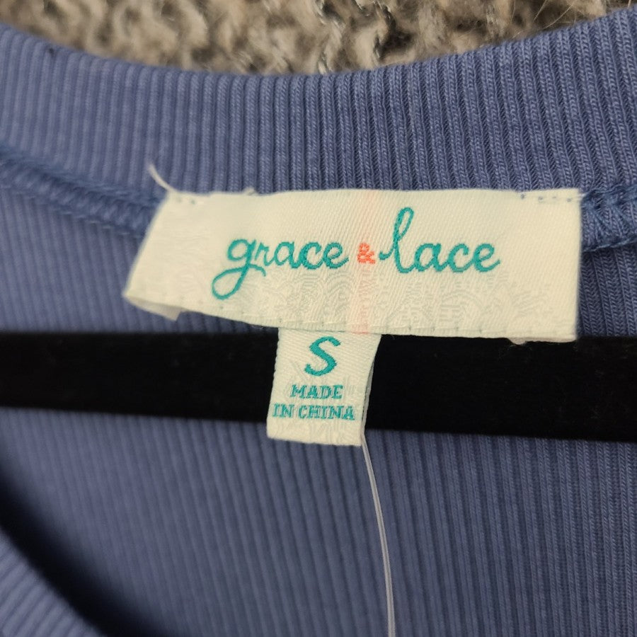 Grace & Lace Blue Ribbed Long Sleeve Tunic Top Size S/M