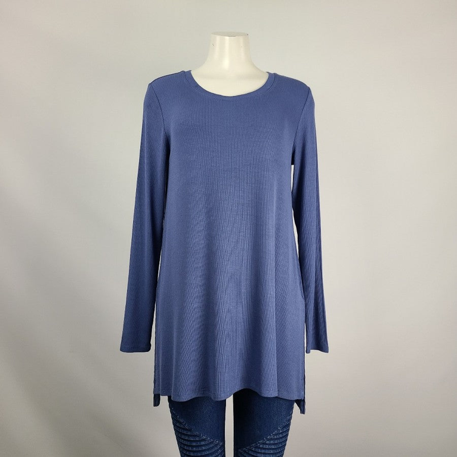 Grace & Lace Blue Ribbed Long Sleeve Tunic Top Size S/M