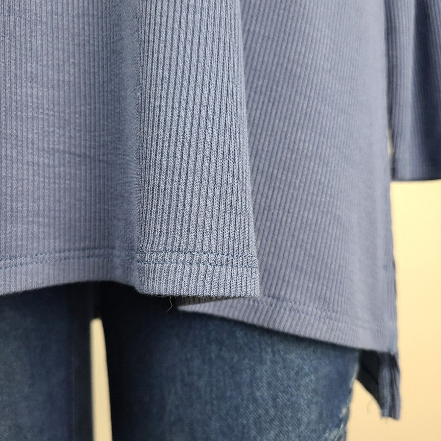 Grace & Lace Blue Ribbed Long Sleeve Tunic Top Size S/M
