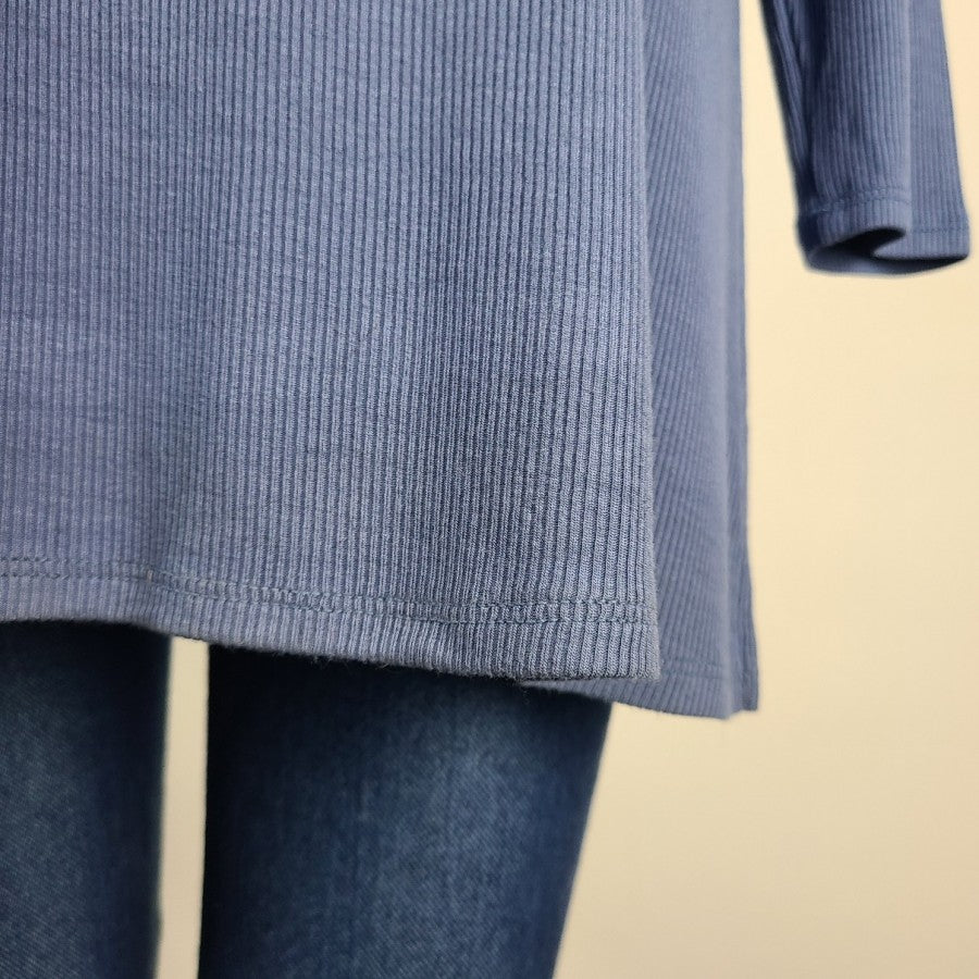 Grace & Lace Blue Ribbed Long Sleeve Tunic Top Size S/M